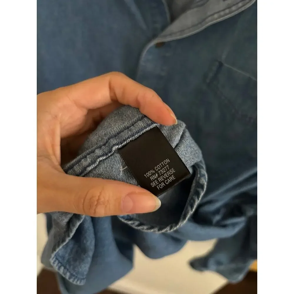 Croft & Barrow Shirt Men XL Blue Denim Casual Button Down Long Sleeve Collared - Picture 9 of 11